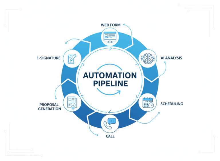Automation pipeline flow chart from lead intake to signed contract