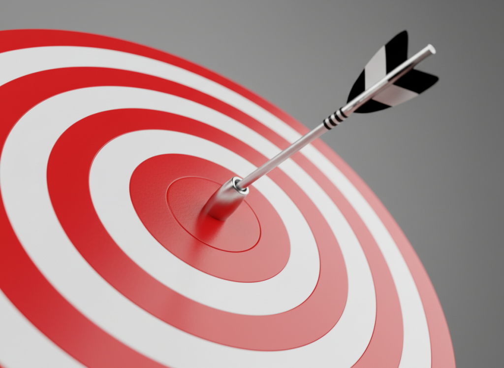 A bullseye with an arrow hitting the center, representing precision and clarity in prompting.