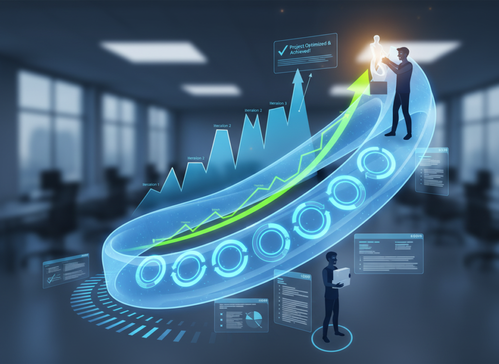 Continuous improvement loop representing iterative refinement.