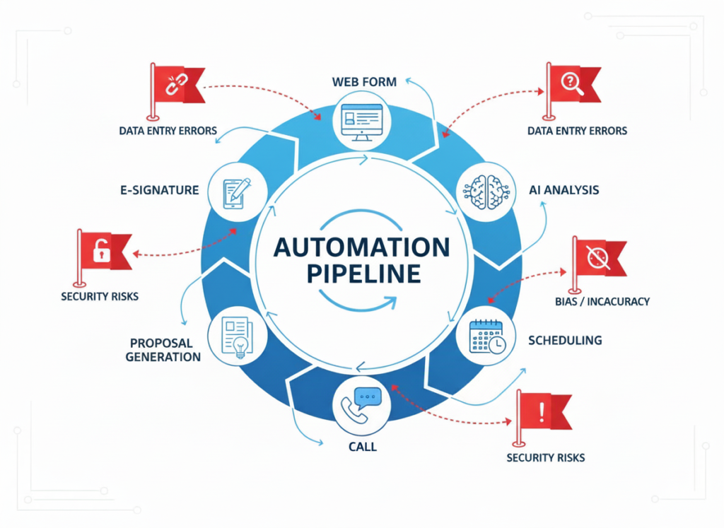 Warning signs showing common automation pitfalls