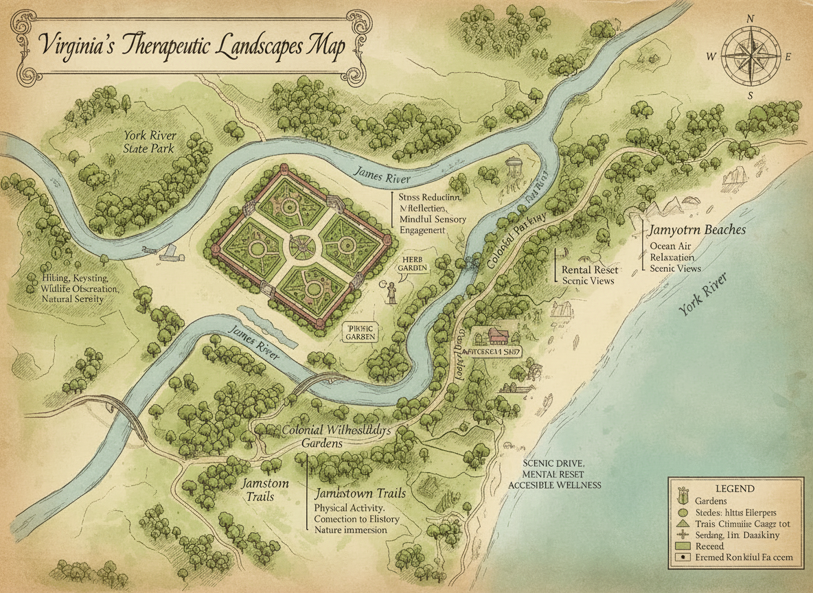 Colonial Williamsburg heritage medicinal herb garden with restored architecture