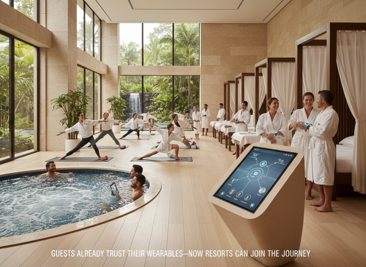 Diverse guests enjoying a luxury resort spa and wellness environment