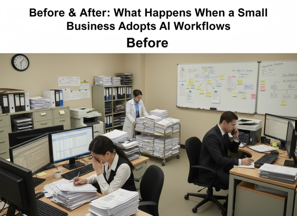 before and afterm when a small business adopts ai workflows