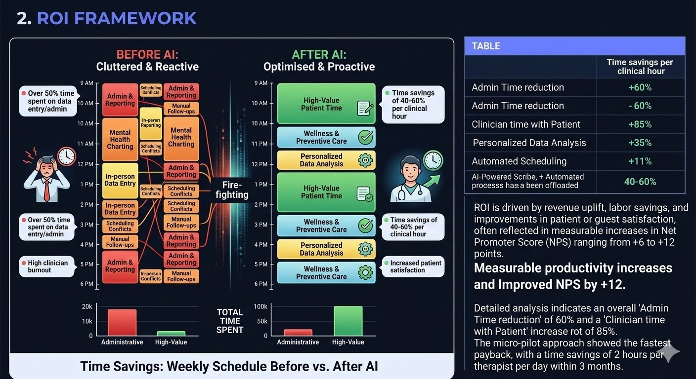 Healthcare AI workflow comparison showing clinical operations before and after artificial intelligence implementation including automation and decision support