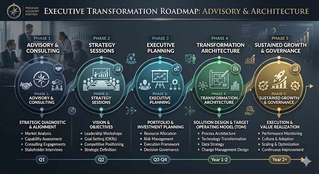 Executive team reviewing an AI strategy roadmap