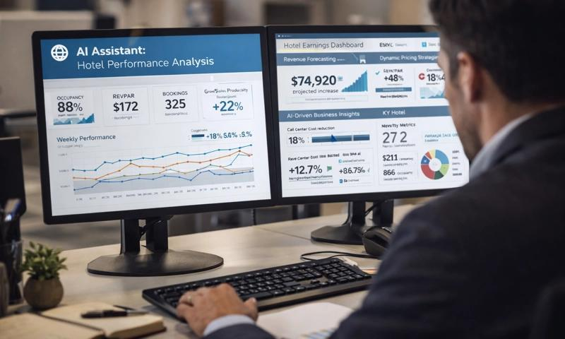 Luxury hospitality AI platform dashboard for intelligent resort operations, guest experience analytics, and hotel management systems